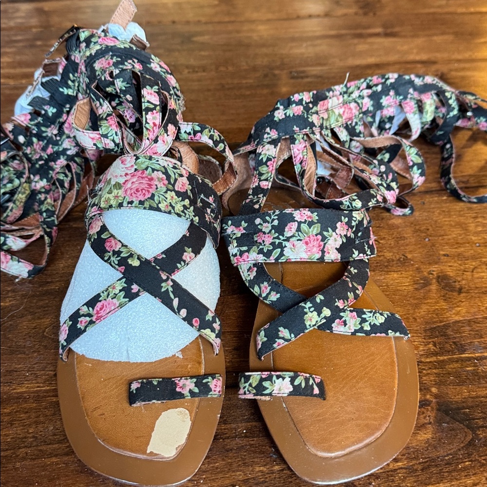 Jeffrey Campbell Free People Floral Lace-Up Sandals